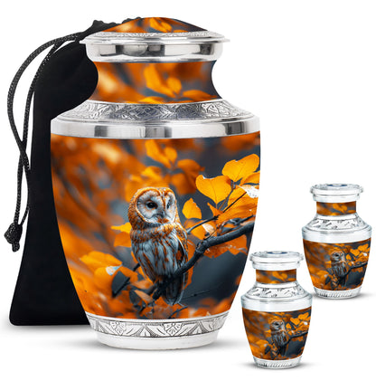 Owl Theme Large Urn With 2 Keepsake Urn