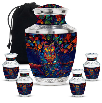 Owl Theme Large Urn With 4 Keepsake Urn