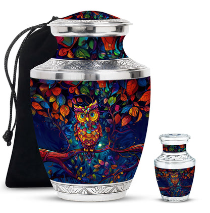 Owl Theme Large Urn With 1 Keepsake Urn