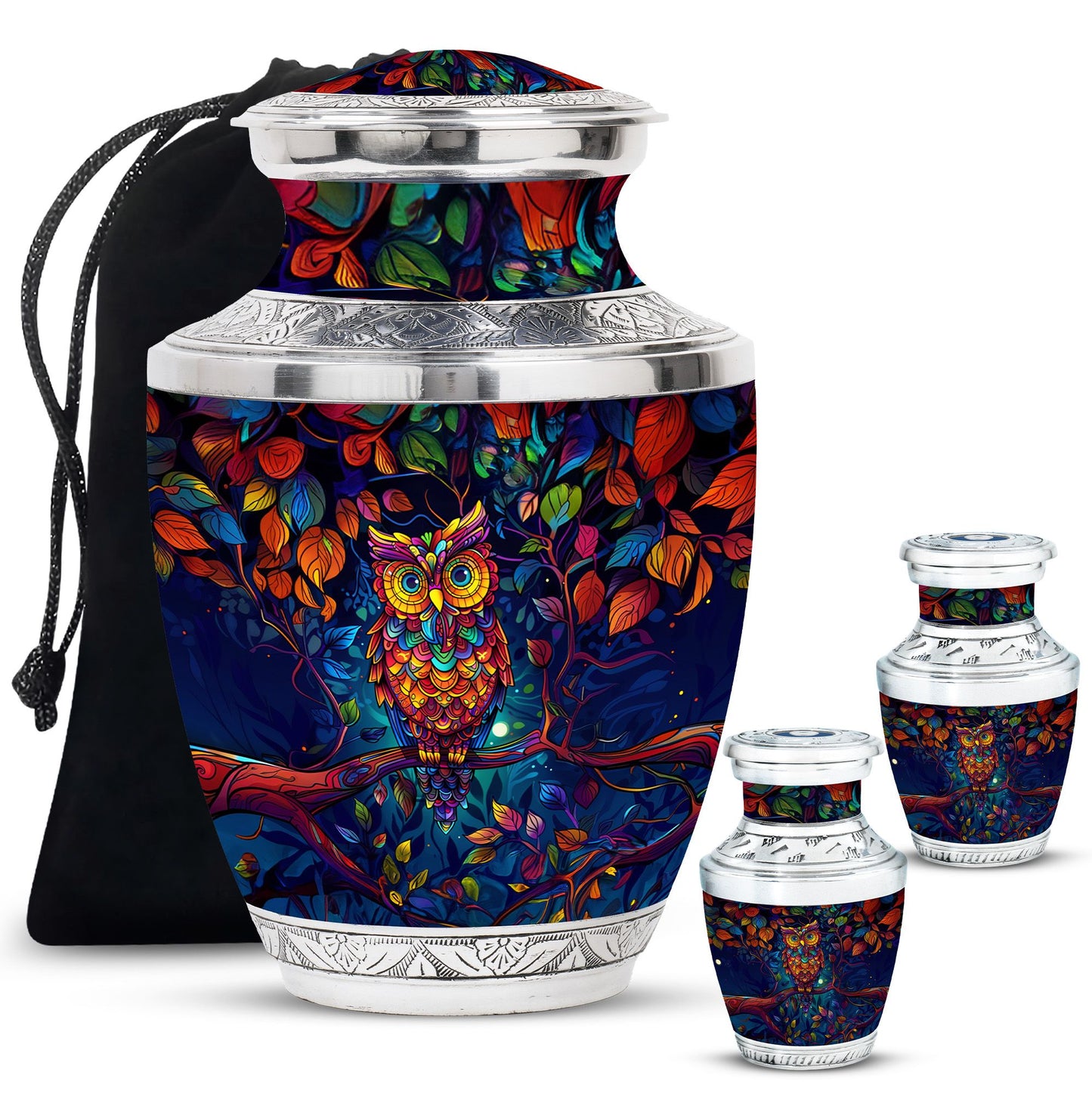 Owl Theme Large Urn With 2 Keepsake Urn