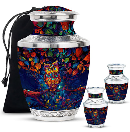 Owl Theme Large Urn With 2 Keepsake Urn