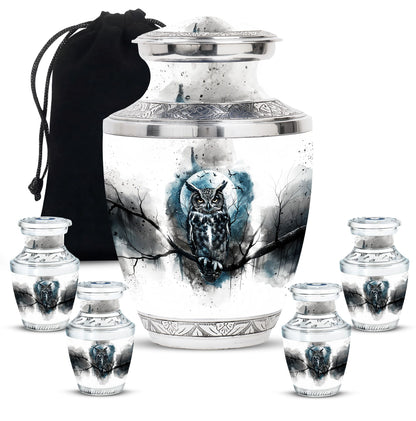 Owl Theme Large Urn With 4 Keepsake Urn