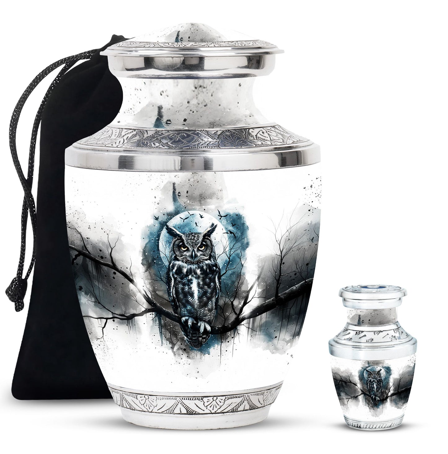 Owl Theme Large Urn With 1 Keepsake Urn