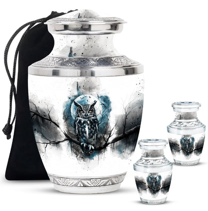 Owl Theme Large Urn With 2 Keepsake Urn