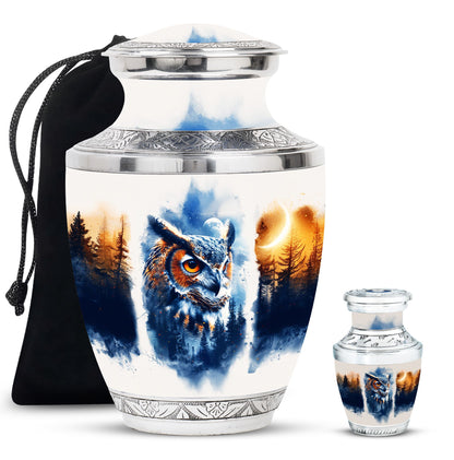 Owl Theme Large Urn With 1 Keepsake Urn