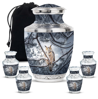 Owl Theme Large Urn With 4 Keepsake Urn