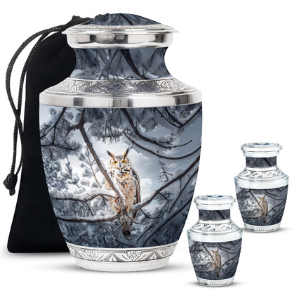 Owl Theme Large Urn With 2 Keepsake Urn