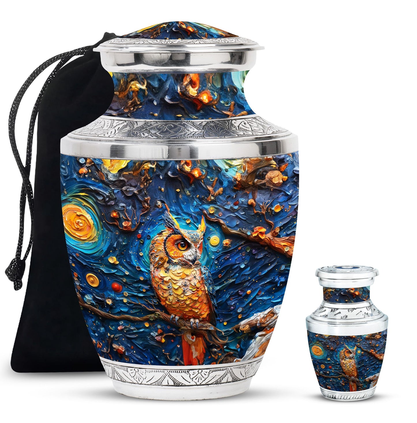 Owl Theme Large Urn With 1 Keepsake Urn