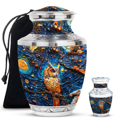 Owl Theme Large Urn With 1 Keepsake Urn