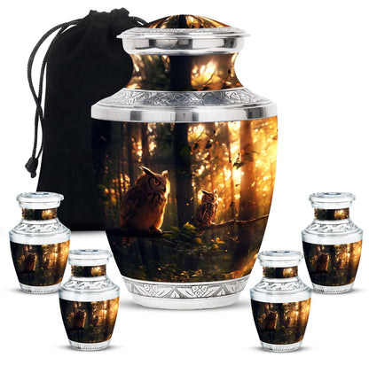 Owl Theme Large Urn With 4 Keepsake Urn