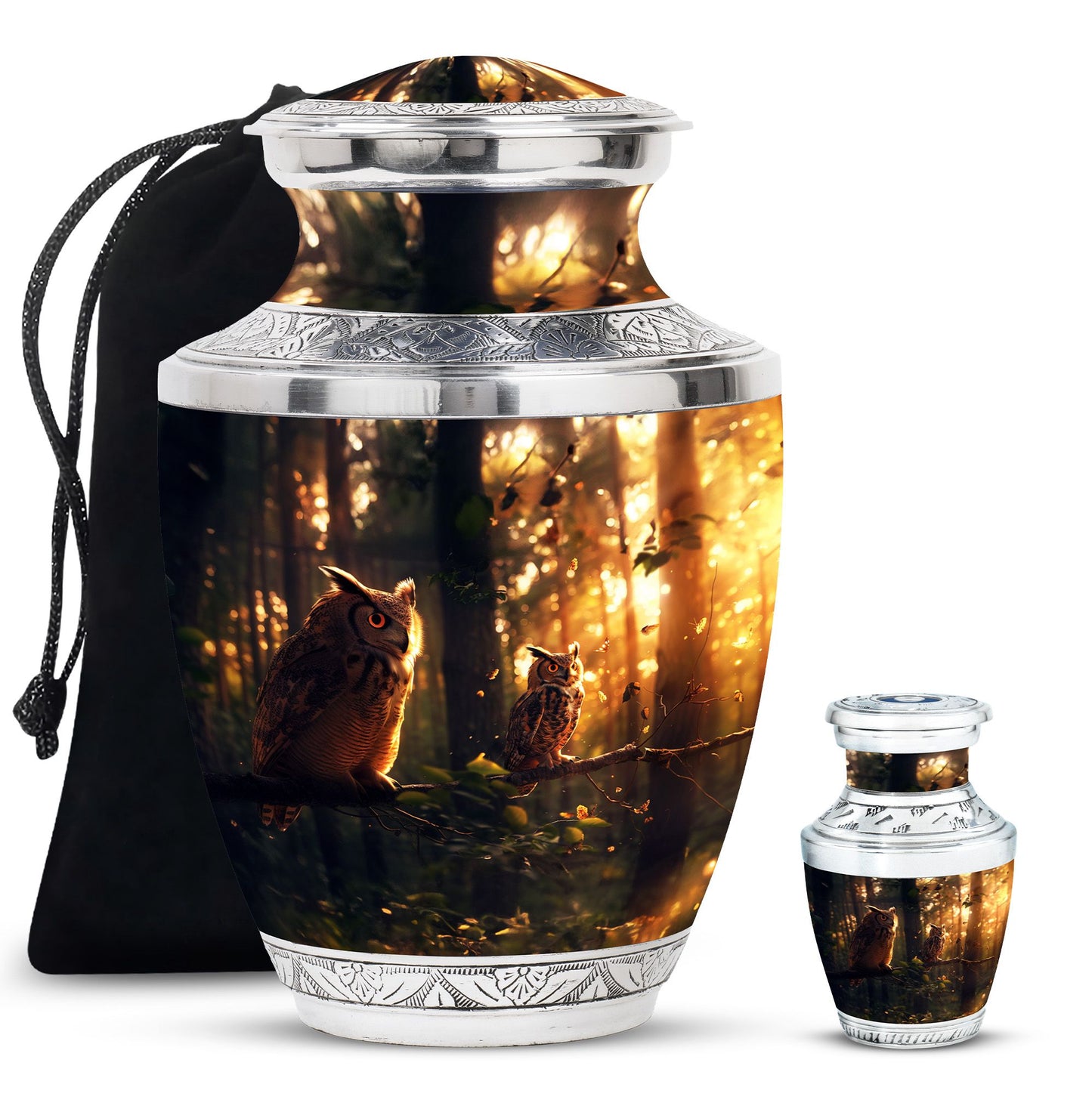 Owl Theme Large Urn With 1 Keepsake Urn