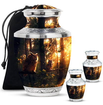 Owl Theme Large Urn With 2 Keepsake Urn