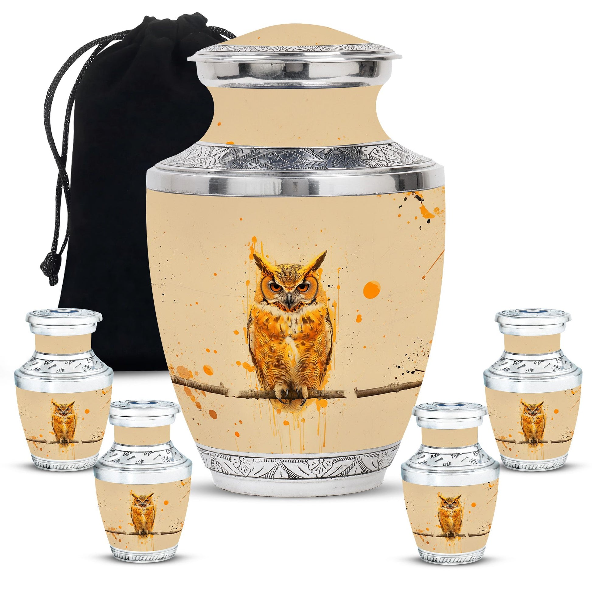 Owl Theme Large Urn With 4 Keepsake Urn