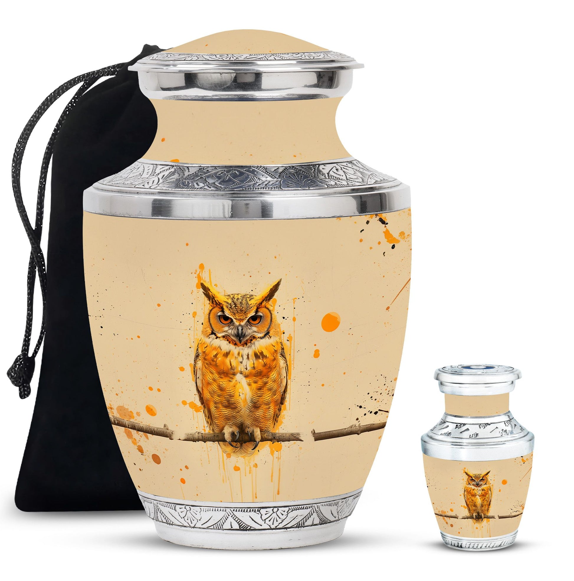 Owl Theme Large Urn With 1 Keepsake Urn