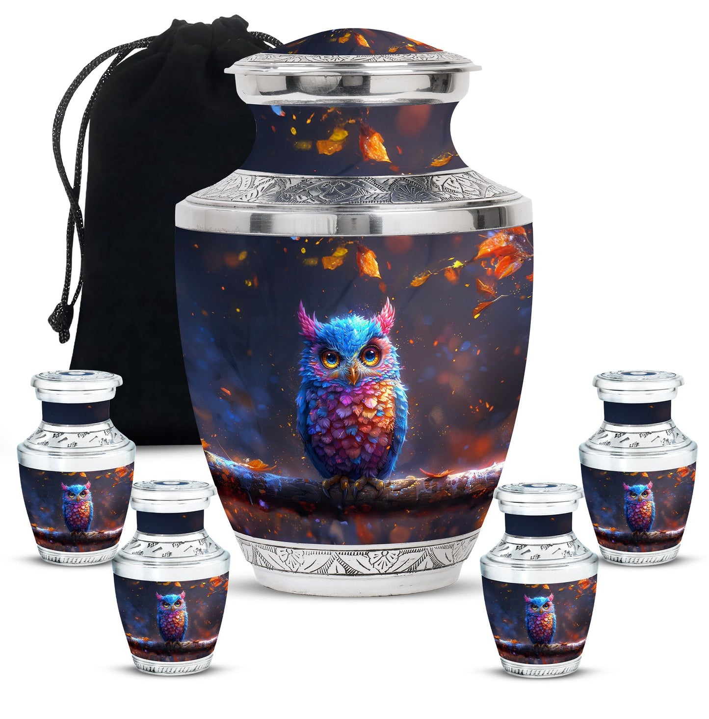 Owl Theme Large Urn With 4 Keepsake Urn