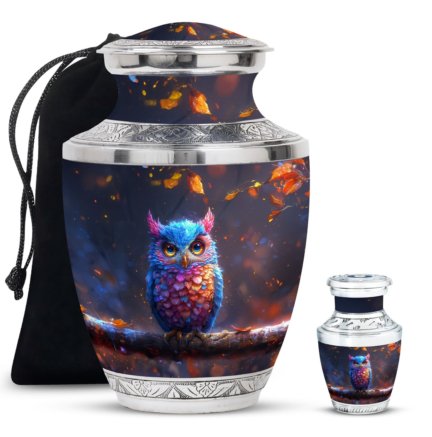 Owl Theme Large Urn With 1 Keepsake Urn