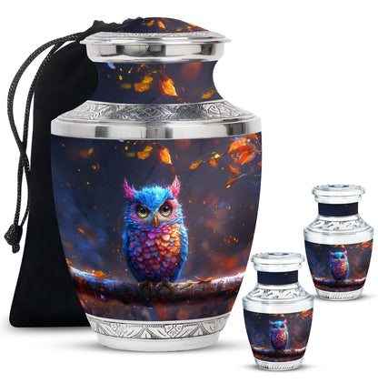 Owl Theme Large Urn With 2 Keepsake Urn