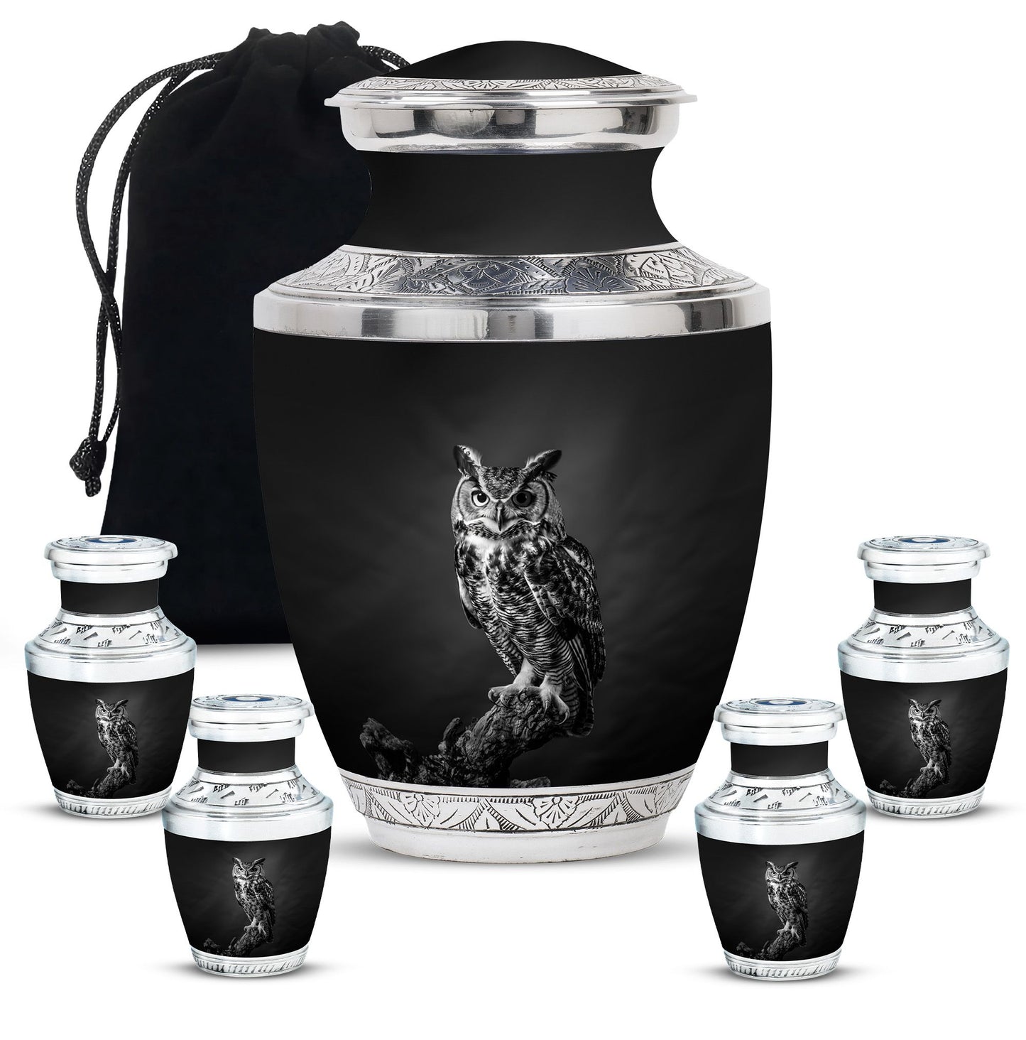Owl Theme Large Urn With 4 Keepsake Urn