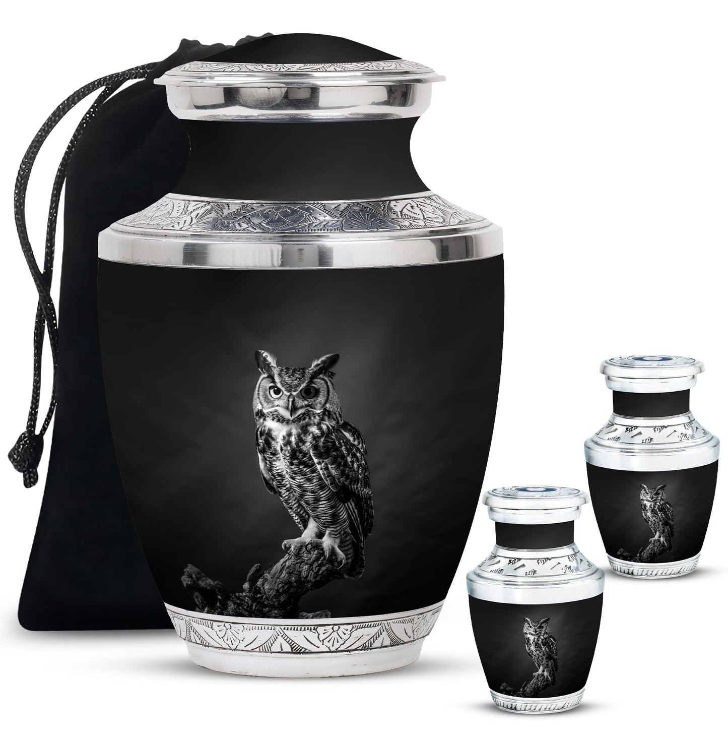 Owl Theme Large Urn With 2 Keepsake Urn