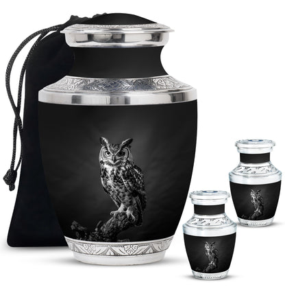 Owl Theme Large Urn With 2 Keepsake Urn