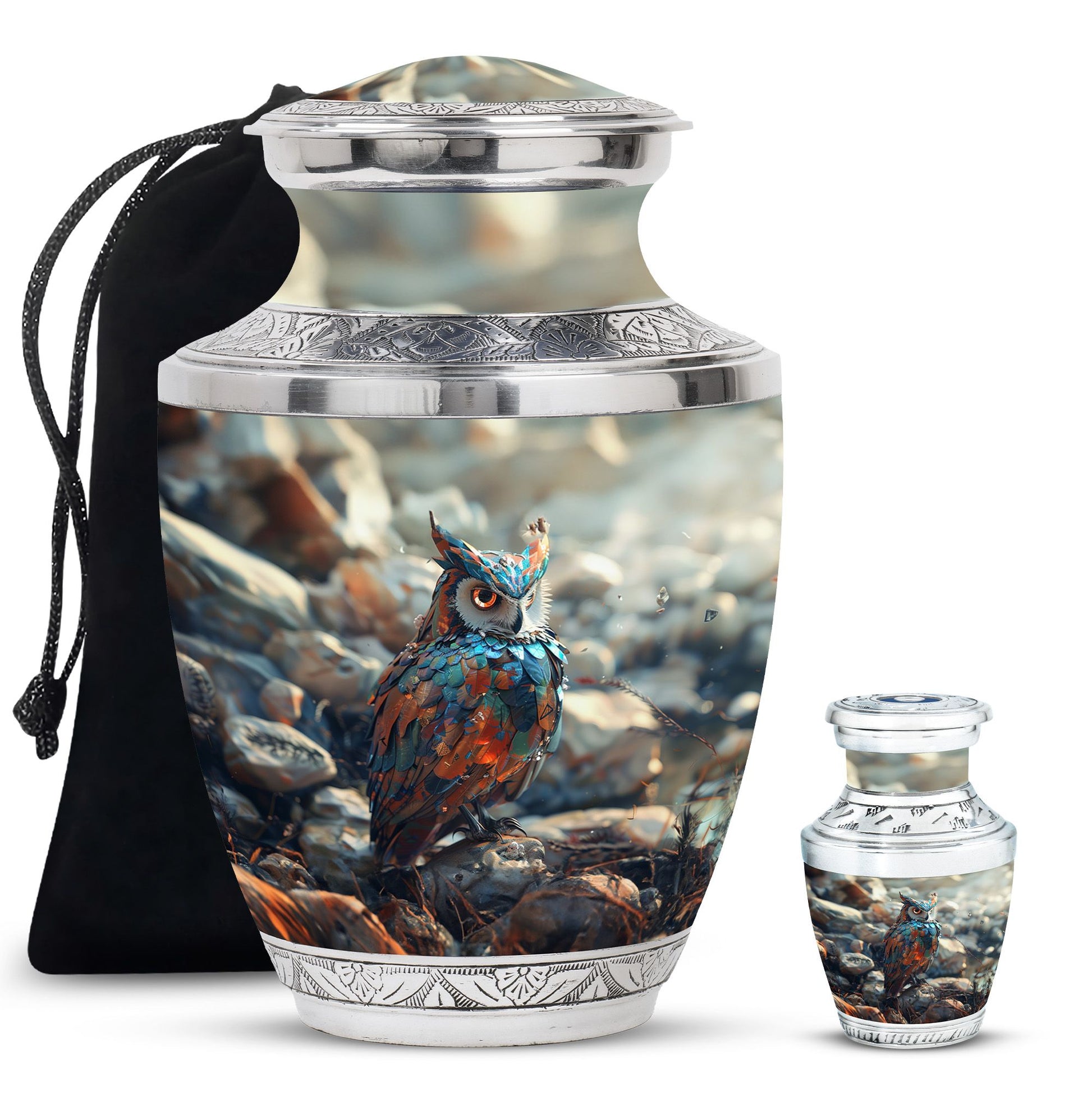 Owl Theme Large Urn With 1 Keepsake Urn