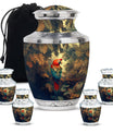 Macaw Parrot Theme Large Urn With 4 Keepsake Urn