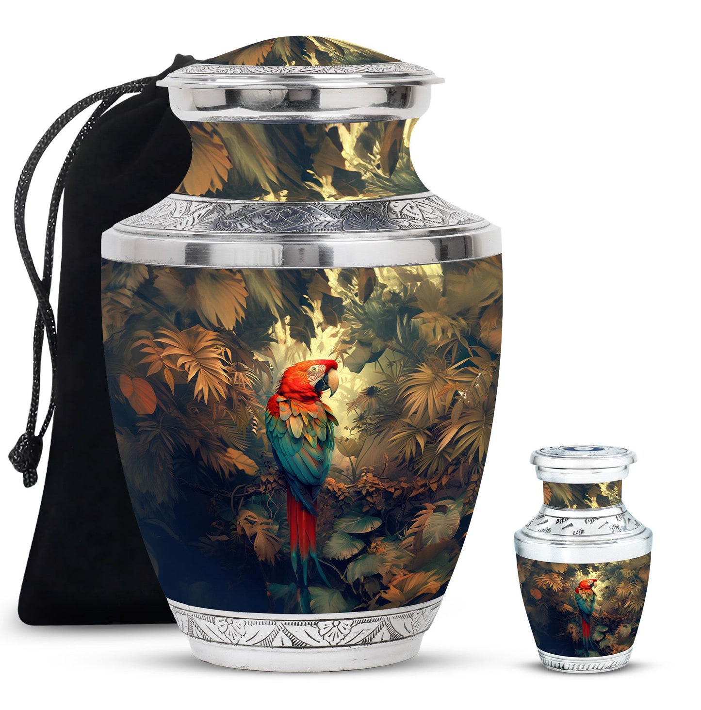 Macaw Parrot Theme Large Urn With 1 Keepsake Urn