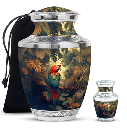 Macaw Parrot Theme Large Urn With 1 Keepsake Urn