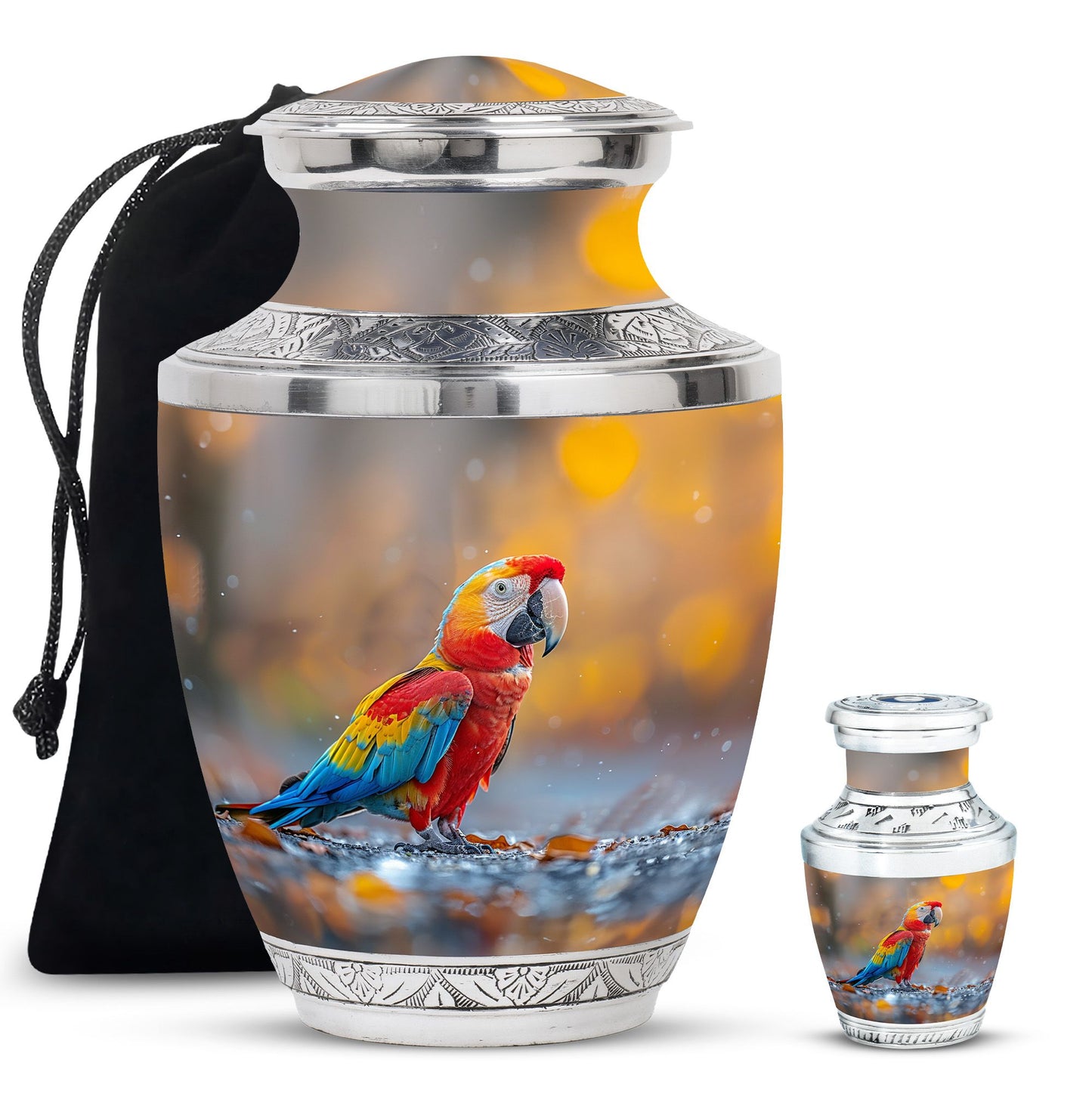 Macaw Parrot Theme Large Urn With 1 Keepsake Urn