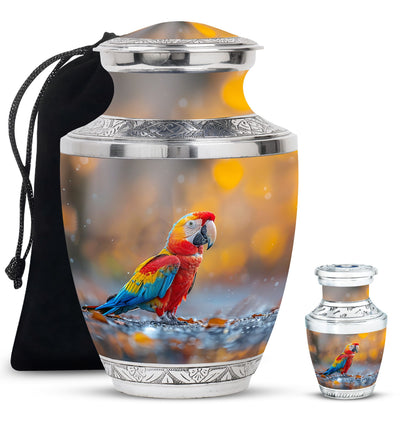 Macaw Parrot Theme Large Urn With 1 Keepsake Urn