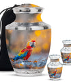 Macaw Parrot Theme Large Urn With 2 Keepsake Urn