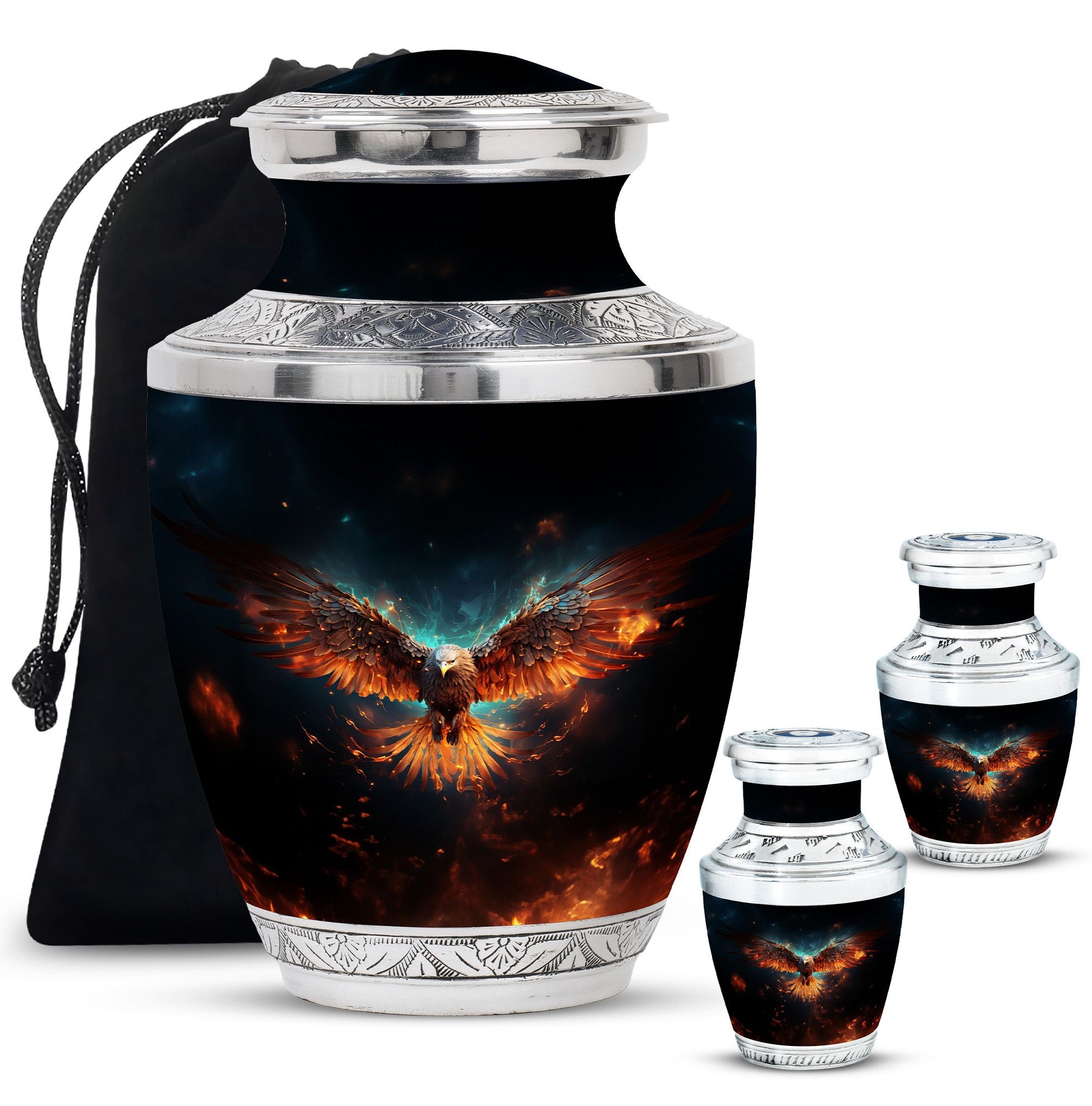 Eagle Theme Large Urn With 2 Keepsake Urn