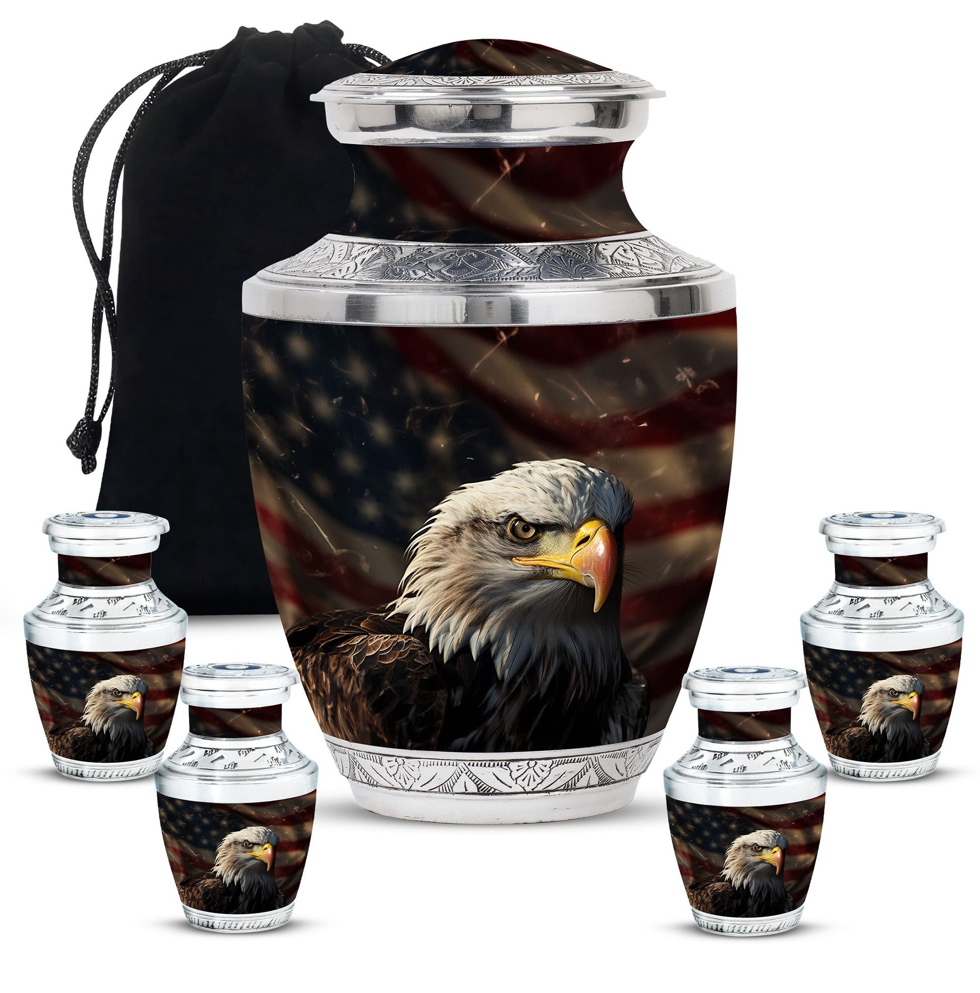 Eagle Theme Large Urn With 4 Keepsake Urn