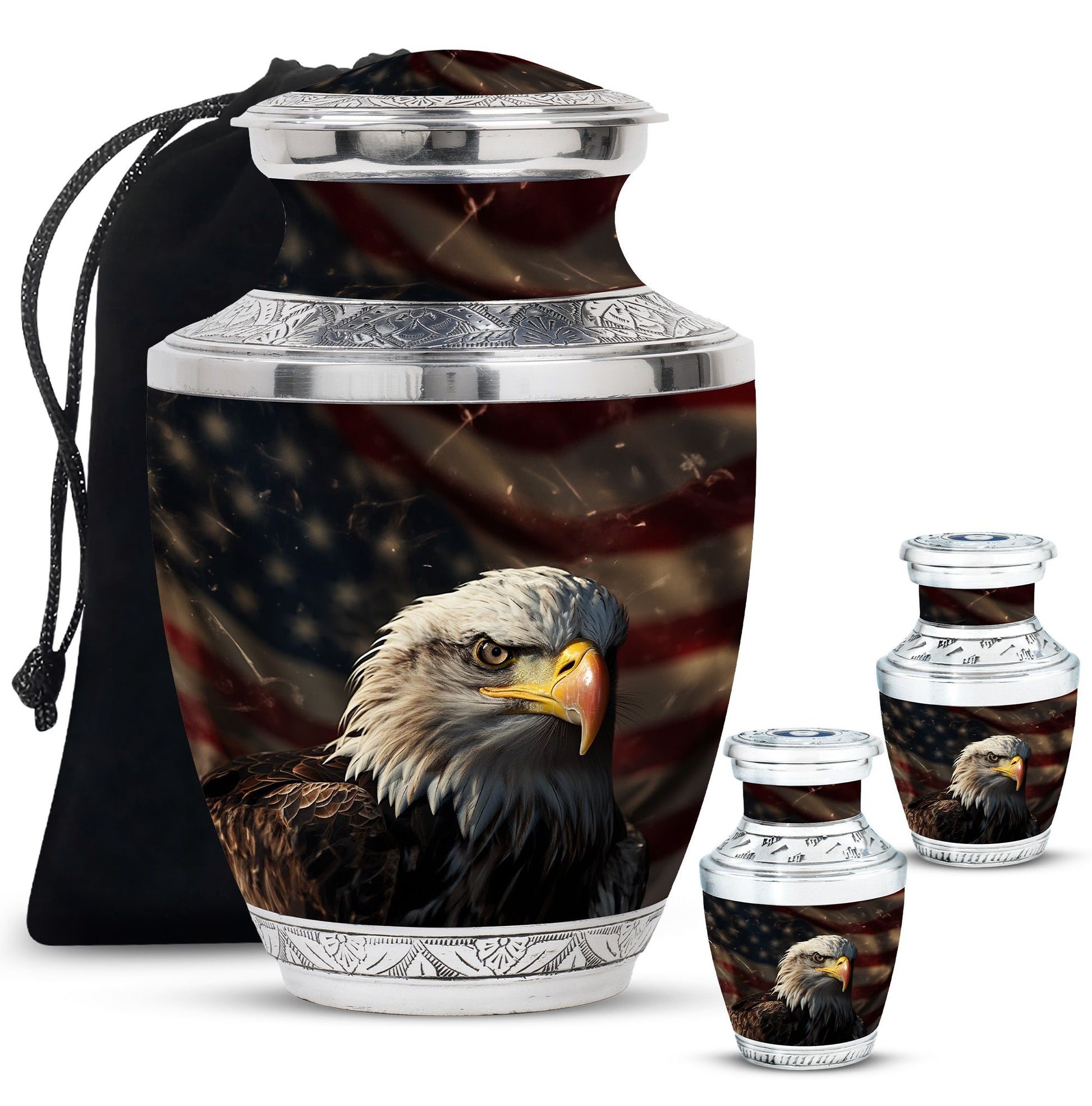 Eagle Theme Large Urn With 2 Keepsake Urn