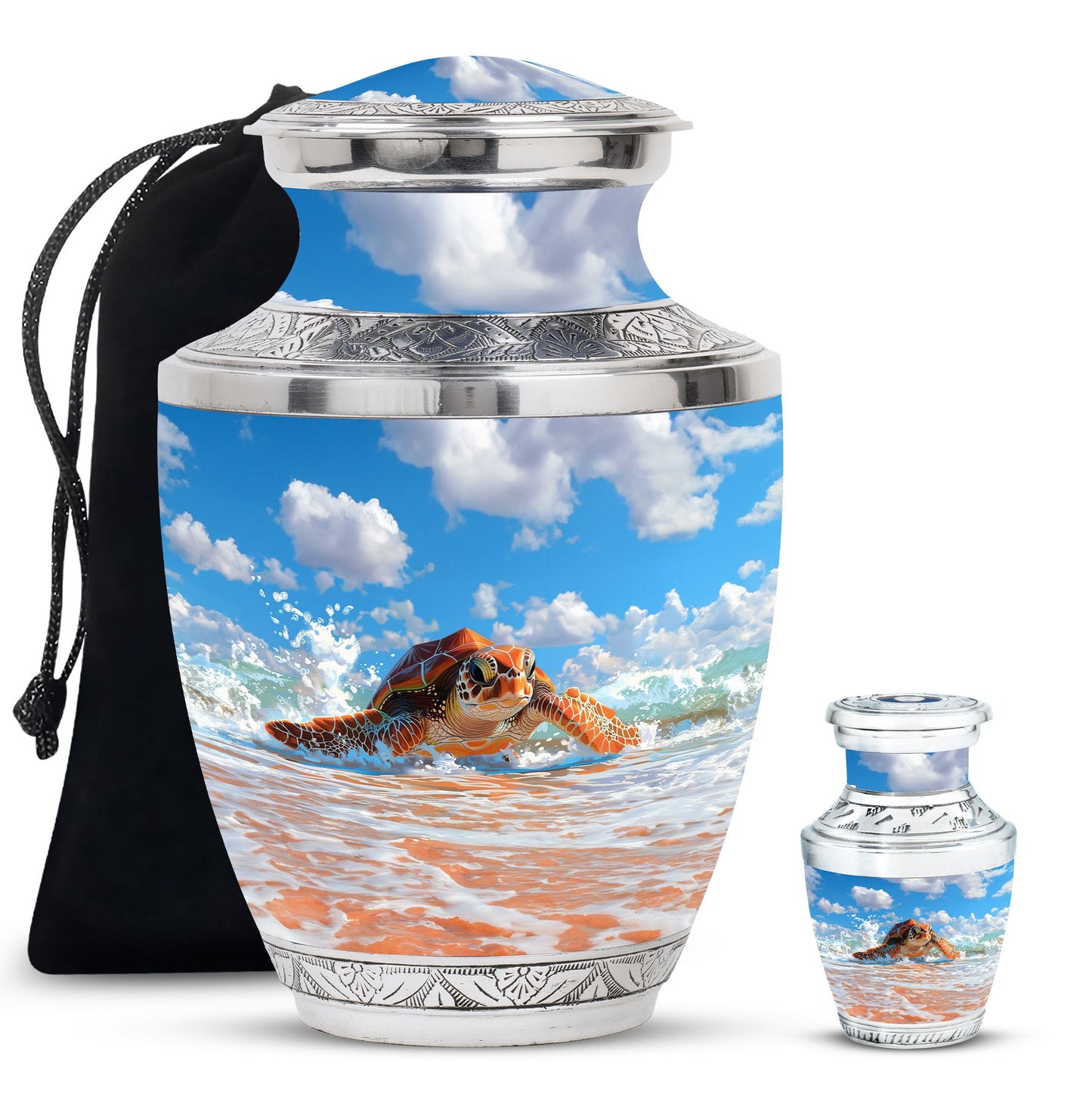 Turtle Theme Large Urn With 1 Keepsake Urn