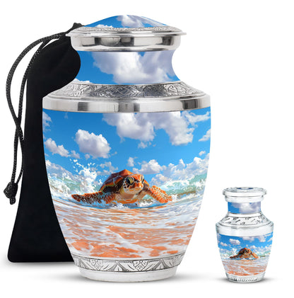 Turtle Theme Large Urn With 1 Keepsake Urn