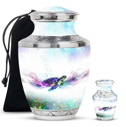 Turtle Theme Large Urn With 1 Keepsake Urn