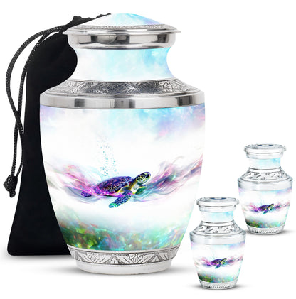 Turtle Theme Large Urn With 2 Keepsake Urn