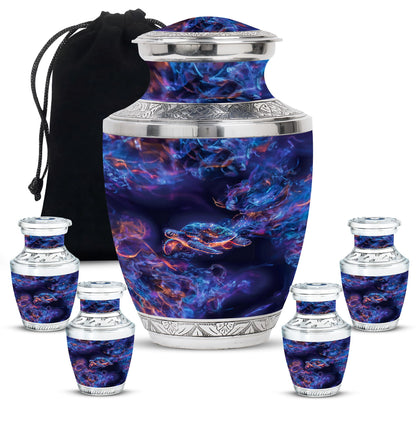 Turtle Theme Large Urn With 4 Keepsake Urn