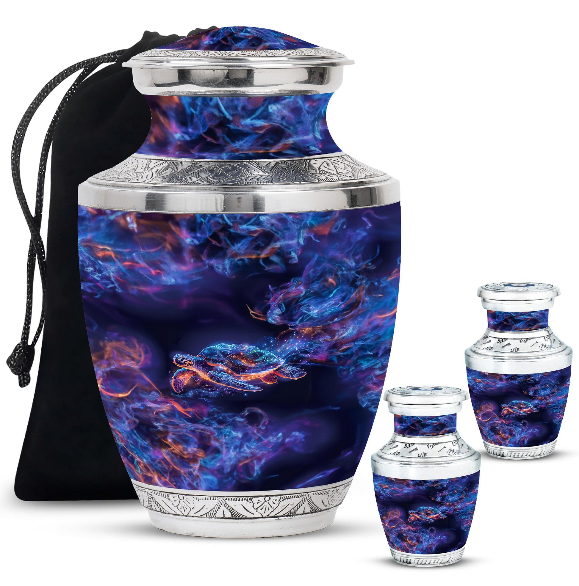 Turtle Theme Large Urn With 2 Keepsake Urn