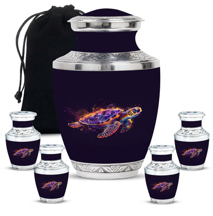 Turtle Theme Large Urn With 4 Keepsake Urn
