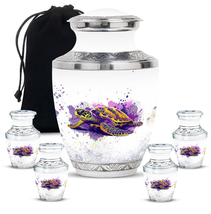 Turtle Theme Large Urn With 4 Keepsake Urn