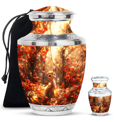 Deer Theme Large Urn With 1 Keepsake Urn