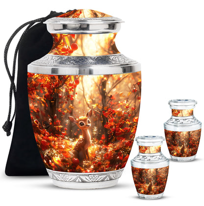Deer Theme Large Urn With 2 Keepsake Urn