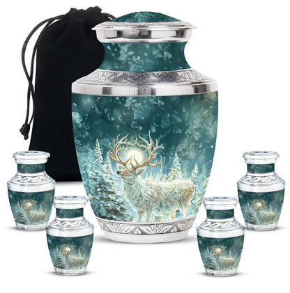 Deer Theme Large Urn With 4 Keepsake Urn