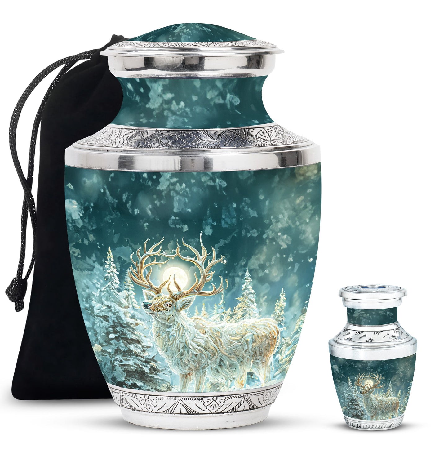 Deer Theme Large Urn With 1 Keepsake Urn