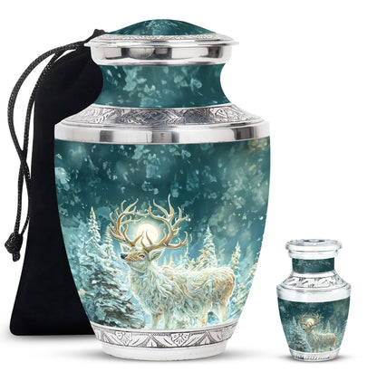 Deer Theme Large Urn With 1 Keepsake Urn