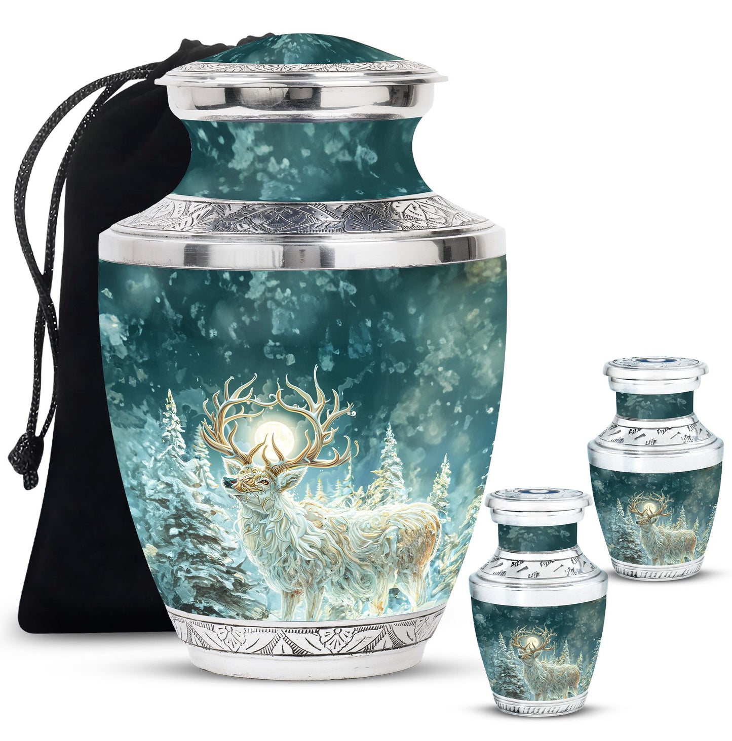 Deer Theme Large Urn With 2 Keepsake Urn