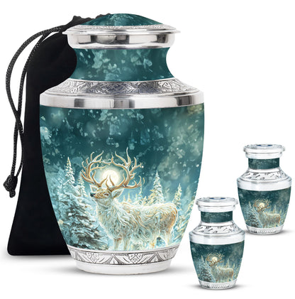 Deer Theme Large Urn With 2 Keepsake Urn