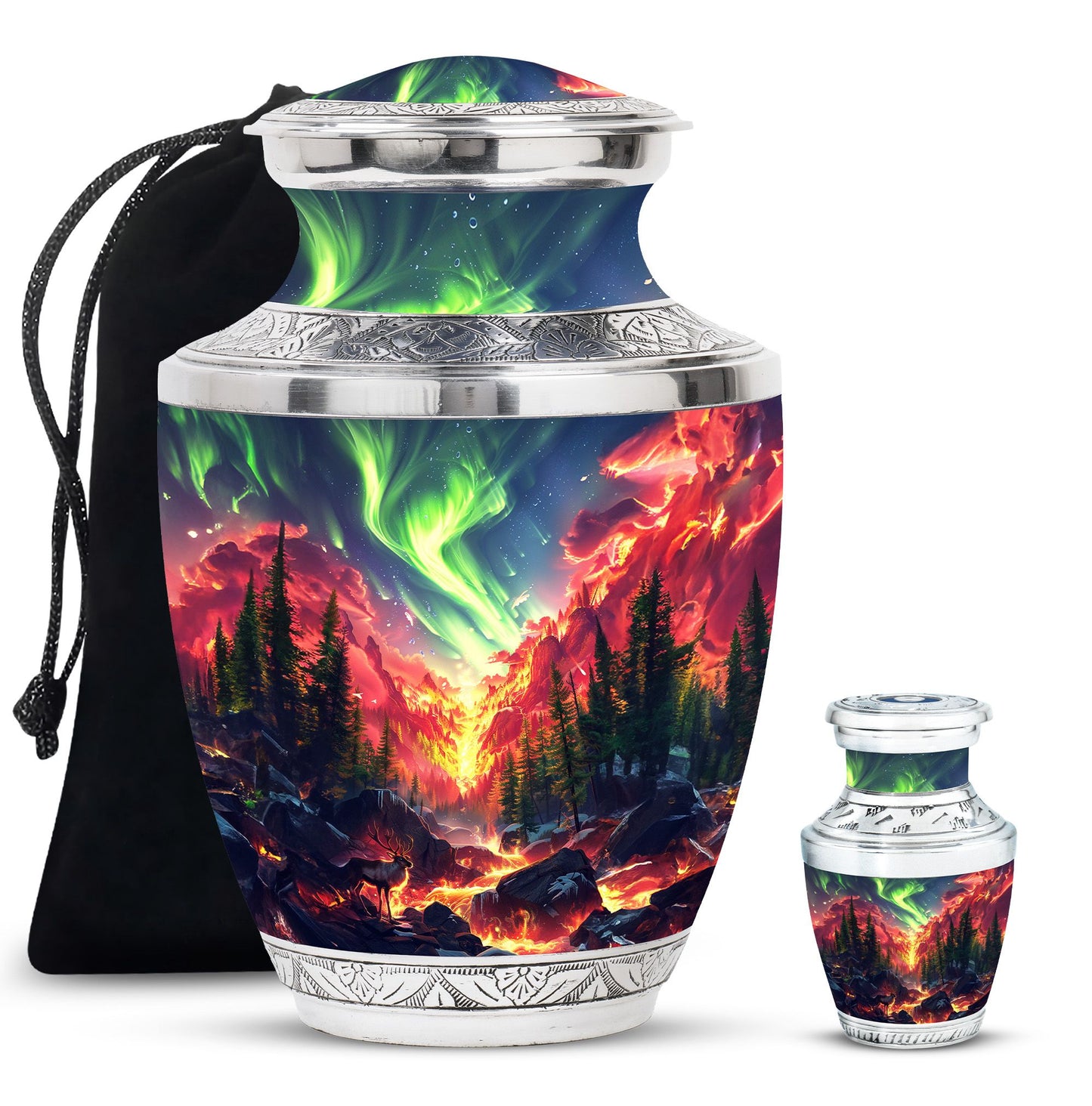 Deer Theme Large Urn With 1 Keepsake Urn